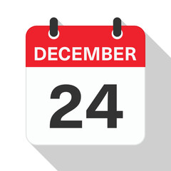 Fototapeta premium December 24 Daily Calendar. Red Theme on White Background.