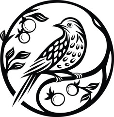 A bird perched on a curved tree branch high quality vector illustration, a bird perched on a curved tree branch silhouette and line art vector