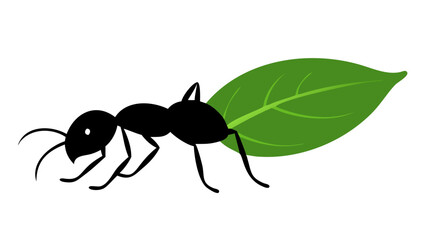 Ant Carrying Leaf Simple Vector Graphic