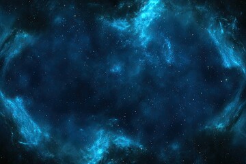 Naklejka premium Deep space nebula, swirling cosmic clouds of azure blue, scattered golden stars