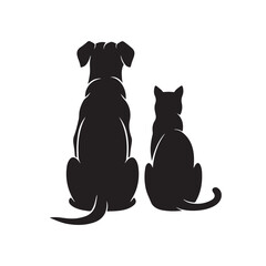 Black cat and dog cartoon illustration with animal silhouettes and cute design elements