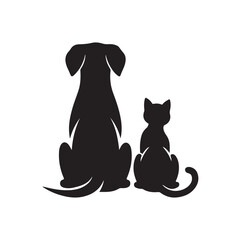 Black and white cat and dog are cute animal characters, a vector illustration of a classic pet chase