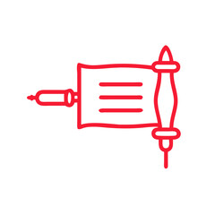 Torah Scroll Icon with Yad Pointer, Red Outline
