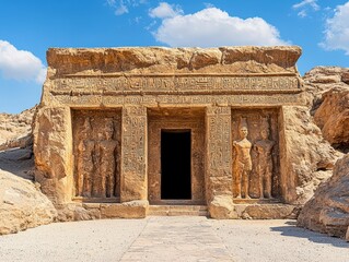 Fototapeta premium Ancient Stone Tomb Entrance in Sunny Desert