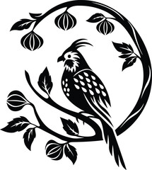 A bird perched on a curved tree branch high quality vector illustration, a bird perched on a curved tree branch silhouette and line art vector