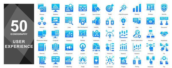 Icon set focusing on user behavior, metrics, and experience evaluation.