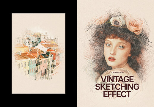 Vintage Sketching Poster Effect Mockup