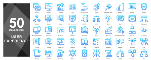 Icons for visualizing goal setting, journey mapping, and UX prioritization.
