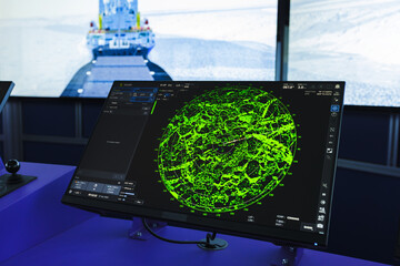 Ships radar system on its bridge showing an active display