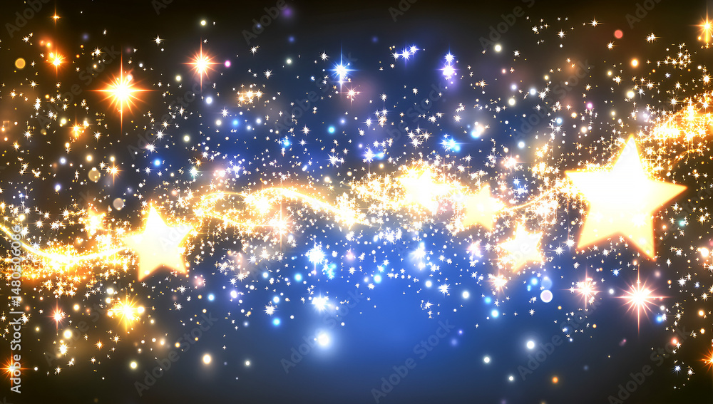 Aufkleber sparkling and luminous starry background with glowing particles and dynamic golden starbursts perfec
