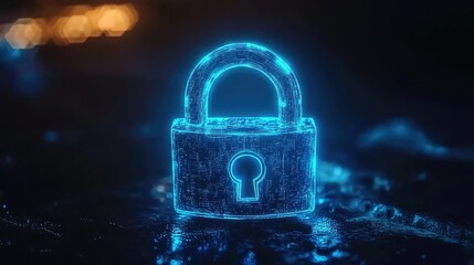 A glowing blue padlock symbolizing cybersecurity
