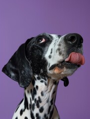 Playful dalmatian dog enjoying a fun bath time experience