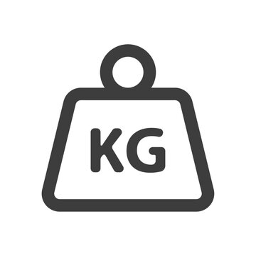 Weight icon with KG label, representing kilogram measurement, weightlifting, and fitness.