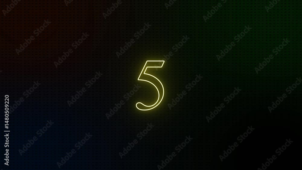 Poster top ten countdown animation text , neon light numbers from 10 to 0, countdown animation on black bac