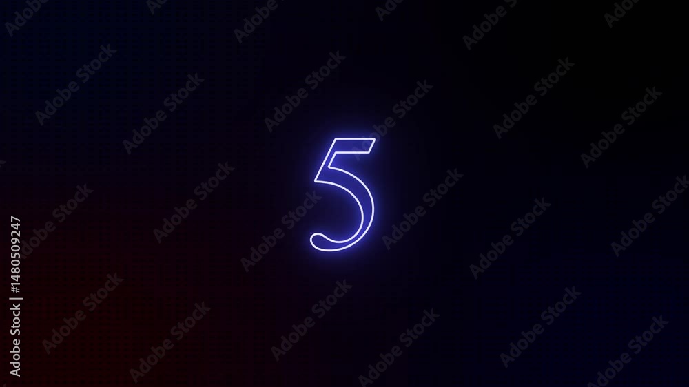 Poster top ten countdown animation text , neon light numbers from 10 to 0, countdown animation on black bac