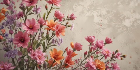 Vibrant spring blooms artfully arranged on textured paper ,  posy, spring flowers