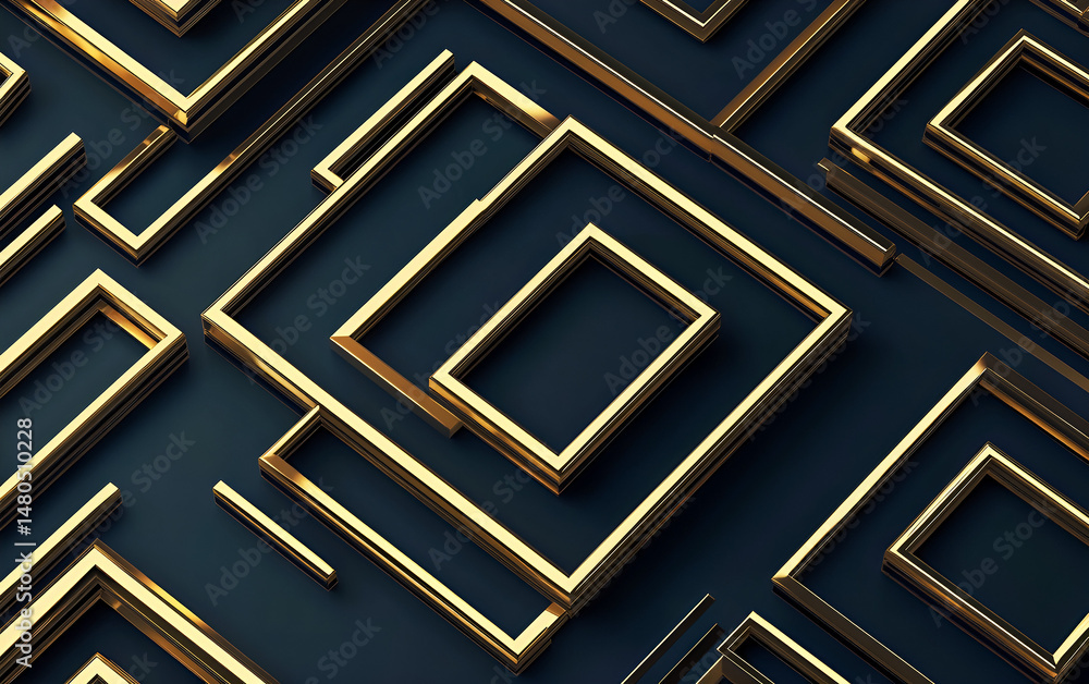 Poster elegant geometric golden frames on a dark background creating a stylish modern abstract design perfe