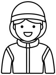 Smiling Child in Winter Gear Black and White Line Drawing