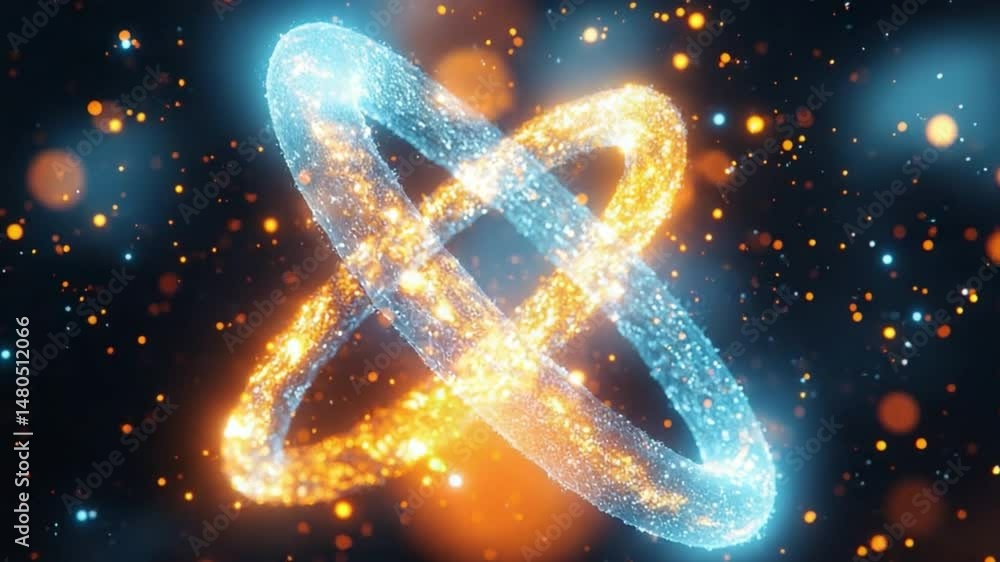 Poster abstract luminous rings: captivating visual with intertwining rings of light particles, representing