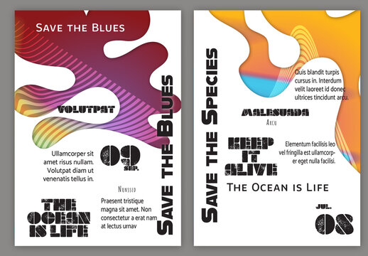 Flyer A4 Ocean Wavy Abstract Shape Whte Background