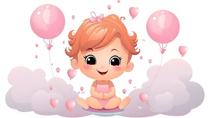 Obraz premium Professional Baby Shower Girl Design Vector Cartoon - Usage in Invitations and Decor