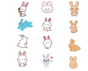 A collection of adorable bunny  featuring various designs and expressions. 