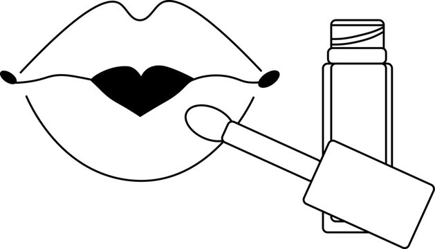 black and white lips applying lip gloss clip art preview