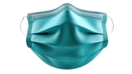 Teal Disposable Face Mask: A close-up shot of a teal disposable face mask, showcasing its pleated design and ear loops.  The mask is a symbol of health and safety. 