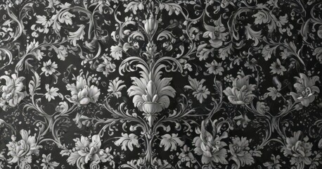 Elegant black & white damask, intricate floral swirls and scrolls , sophisticated, swirl