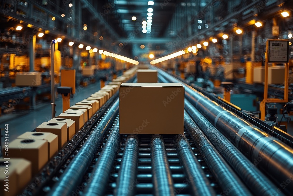 Poster automated packaging line with paper rolls in operation at a modern factory