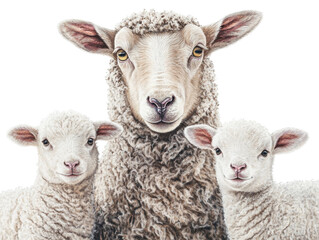 Charming Sheep Family Portrait: A Heartwarming Bond of Mother and Lambs