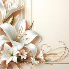 Elegant floral design with white lilies and pink accents on soft background  