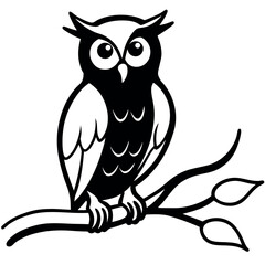 Cute black and white owl perched on a branch.