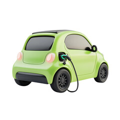 3D Electric Car Icon with Lightning Bolt on Transparent Background