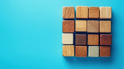Obraz premium Wooden blocks connected together on a blue background. Teamwork concept.