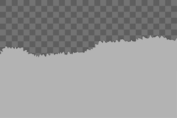 Piece of torn black horizontal paper with soft shadow stuck on white squared background. Vector illustration