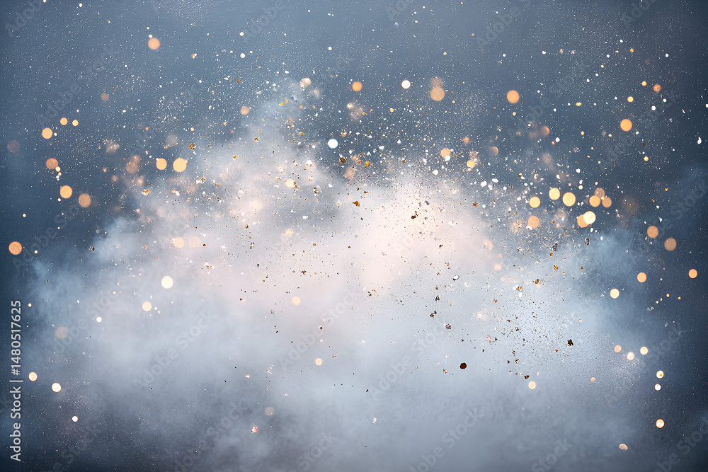 Poster abstract dreamy aesthetic background featuring shimmering golden bokeh lights and scattered particle