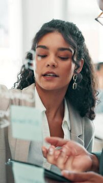 Business woman, writing and planning with tablet for brainstorming, strategy or reminder at office. Female person, planner or mindmap with technology or ideas for company agenda or tasks at workplace