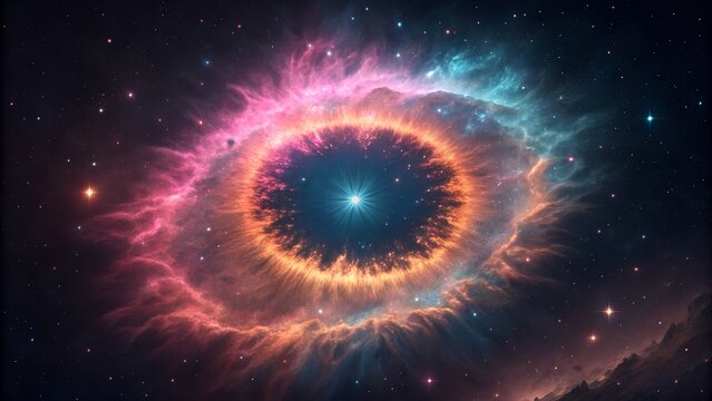 Cosmic eye nebula in space with bright star and colorful nebula formation