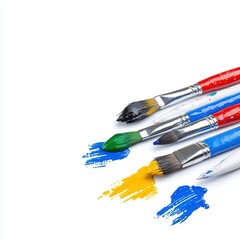 Obraz premium Colorful Paintbrushes and Paint Strokes on White Background