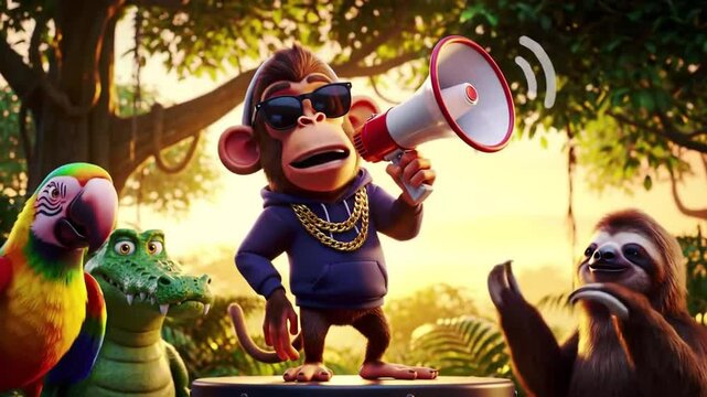 Animated Jungle Animals with a Hip-Hop Monkey