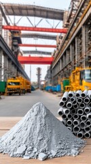 Fototapeta premium Close-up view of fine white flour on an industrial production line with bright lighting and blurred background