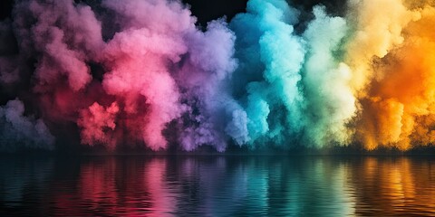 Colorful Smoke Clouds Reflecting on Water