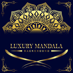 Elegant black luxury background with gold mandala ornament design