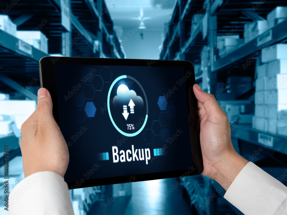 Poster backup storage data internet technology business concept. database storage cloud technology file dat