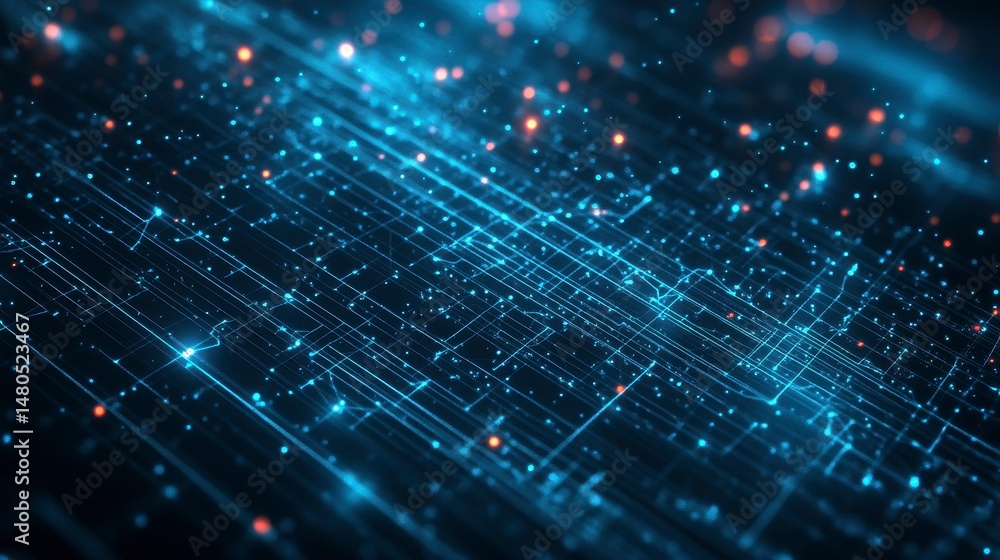 Leinwandbilder Abstract digital network background with glowing lines and particles.