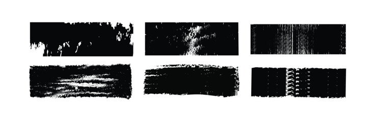  Black Grunge Banner & Brush Stroke Textures Distressed Rectangular Shapes Set