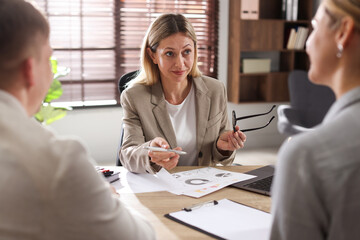 Couple having meeting with banker at desk in office