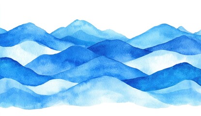 Obraz premium Watercolor mountain range, soft blue hues, layered peaks, tranquil scene