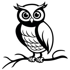 Stylish Black and White Owl Silhouette on Branch